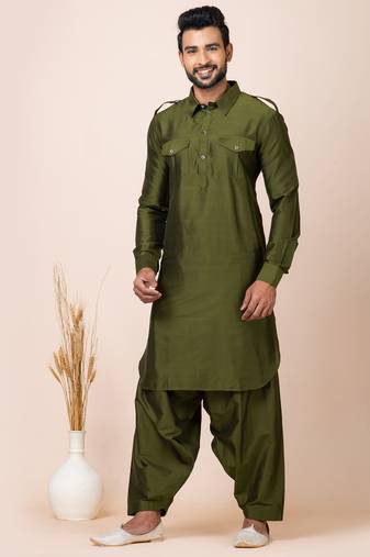 Green designer festive wear viscose pathani-suits