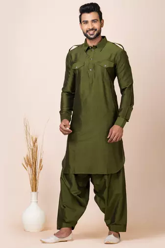 Green designer festive wear viscose pathani-suits