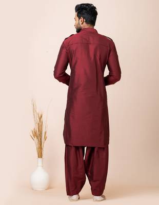 Maroon designer festive wear viscose pathani-suits 4