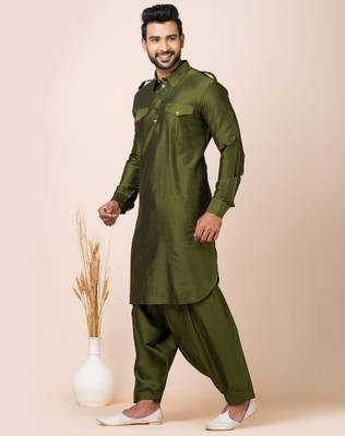 Green designer festive wear viscose pathani-suits 2