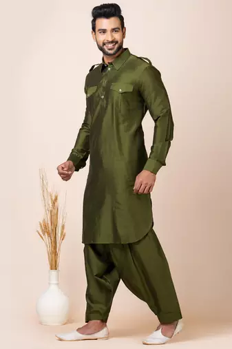 Green designer festive wear viscose pathani-suits