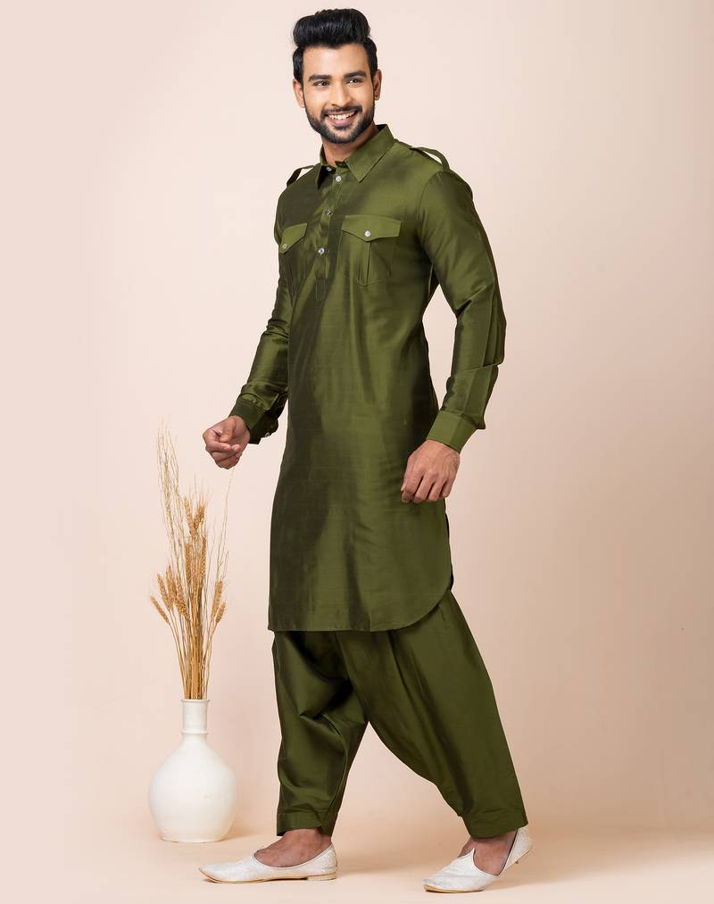 Green designer festive wear viscose pathani-suits