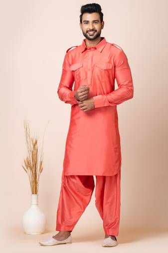 Orange designer festive wear viscose pathani-suits