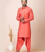 Orange designer festive wear viscose pathani-suits
