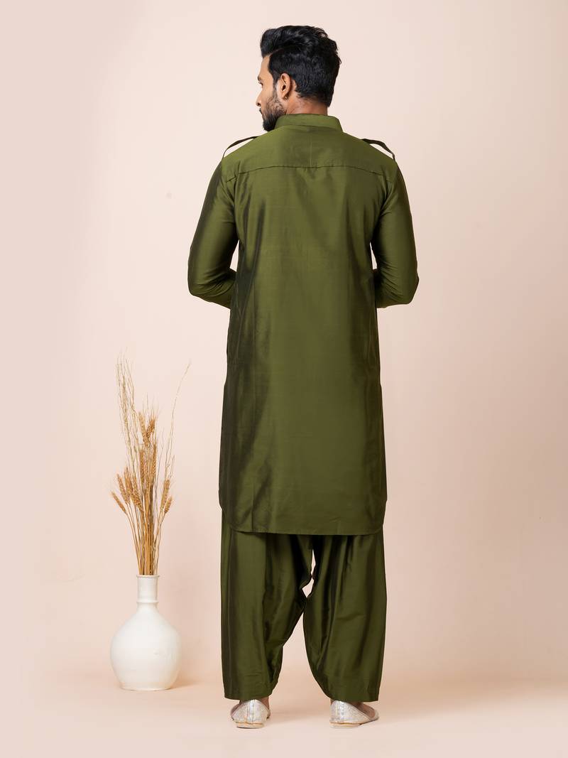 Green designer festive wear viscose pathani-suits
