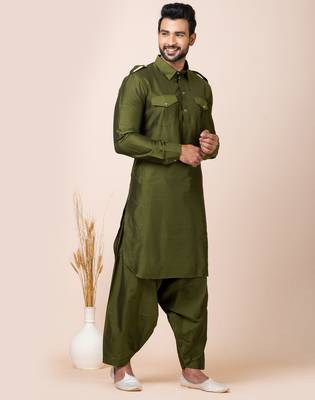 Green designer festive wear viscose pathani-suits 4