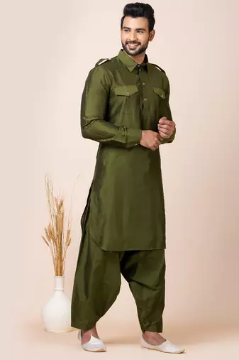 Green designer festive wear viscose pathani-suits