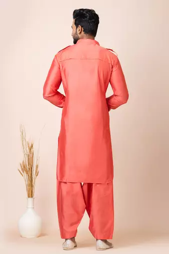 Orange designer festive wear viscose pathani-suits