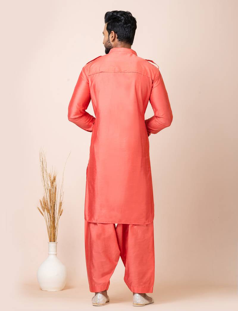 Orange designer festive wear viscose pathani-suits