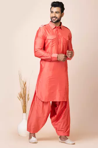 Orange designer festive wear viscose pathani-suits