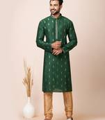 Green designer festive wear cotton silk kurta-pajama