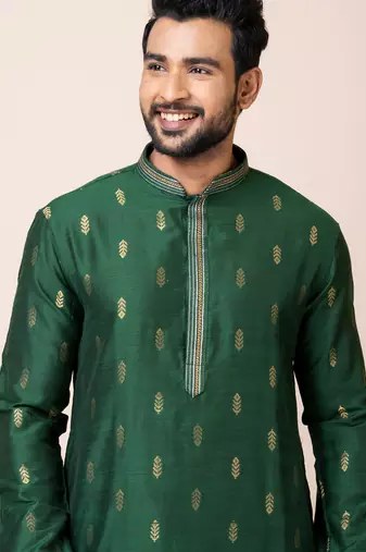 Green designer festive wear cotton silk kurta-pajama