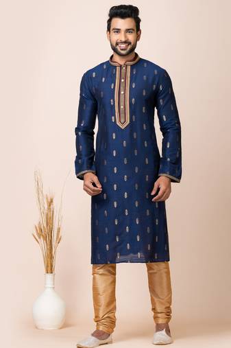 Royal blue designer festive wear cotton silk kurta-pajama