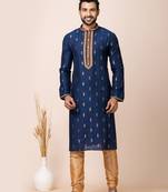 Royal blue designer festive wear cotton silk kurta-pajama