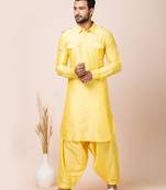 Yellow designer festive wear viscose pathani-suits