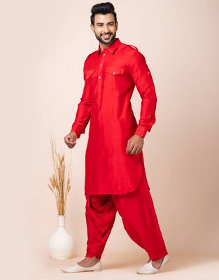 Red designer festive wear viscose pathani-suits 1