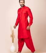 Red designer festive wear viscose pathani-suits