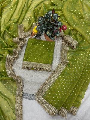 Parrot Green Color Jari Woven Butti Work Moss Silk Saree 2