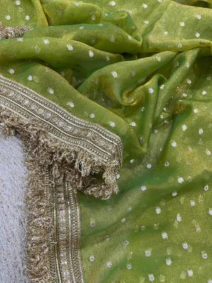 Parrot Green Color Jari Woven Butti Work Moss Silk Saree 4