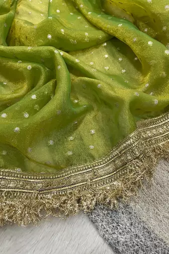 Parrot Green Color Jari Woven Butti Work Moss Silk Saree