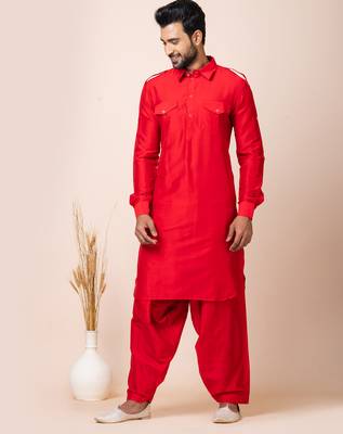 Red designer festive wear viscose pathani-suits 2