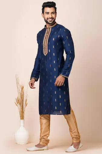 Royal blue designer festive wear cotton silk kurta-pajama