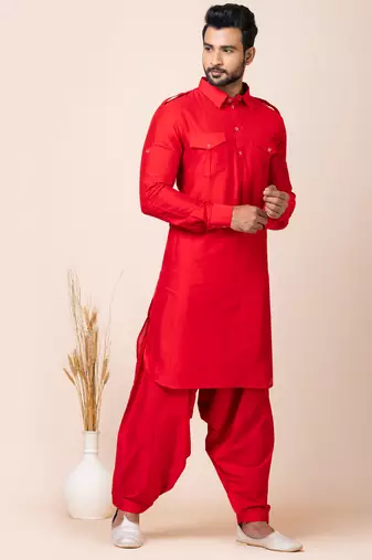 Red designer festive wear viscose pathani-suits