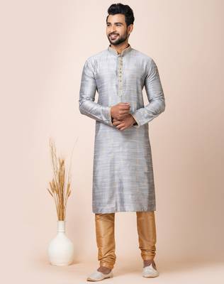 Grey designer festive wear cotton silk kurta-pajama 1