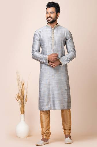 Grey designer festive wear cotton silk kurta-pajama