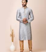 Grey designer festive wear cotton silk kurta-pajama