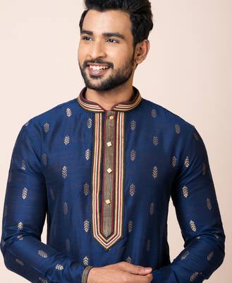 Royal blue designer festive wear cotton silk kurta-pajama 4