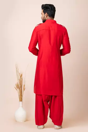 Red designer festive wear viscose pathani-suits