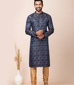 Navy blue designer festive wear jacquard kurta-pajama