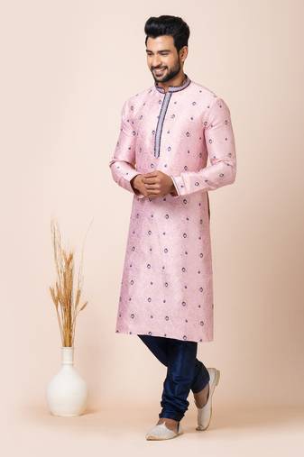 Peach designer festive wear jacquard kurta-pajama