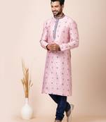 Peach designer festive wear jacquard kurta-pajama