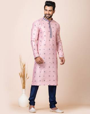 Peach designer festive wear jacquard kurta-pajama 2
