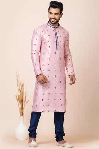 Peach designer festive wear jacquard kurta-pajama