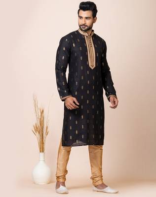 Black designer festive wear cotton silk kurta-pajama 3