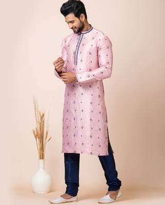 Peach designer festive wear jacquard kurta-pajama 3