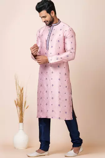 Peach designer festive wear jacquard kurta-pajama