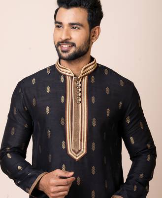 Black designer festive wear cotton silk kurta-pajama 4
