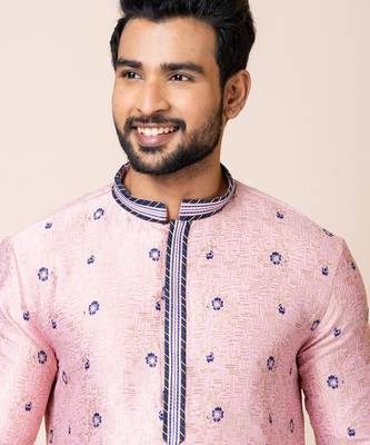Peach designer festive wear jacquard kurta-pajama 4