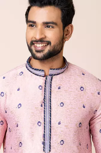 Peach designer festive wear jacquard kurta-pajama