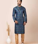 Navy blue designer festive wear jacquard kurta-pajama