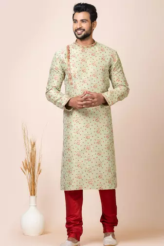 Light green designer festive wear jacquard kurta-pajama