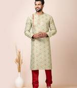 Light green designer festive wear jacquard kurta-pajama