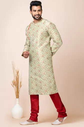 Light green designer festive wear jacquard kurta-pajama
