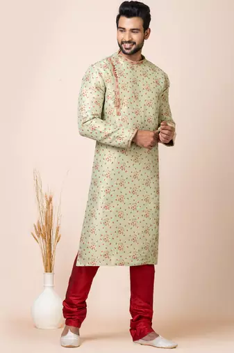 Light green designer festive wear jacquard kurta-pajama