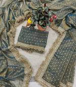 Teal Color Jari Woven Butti Work Moss Silk Saree