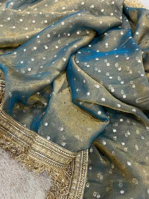 Teal Color Jari Woven Butti Work Moss Silk Saree 2